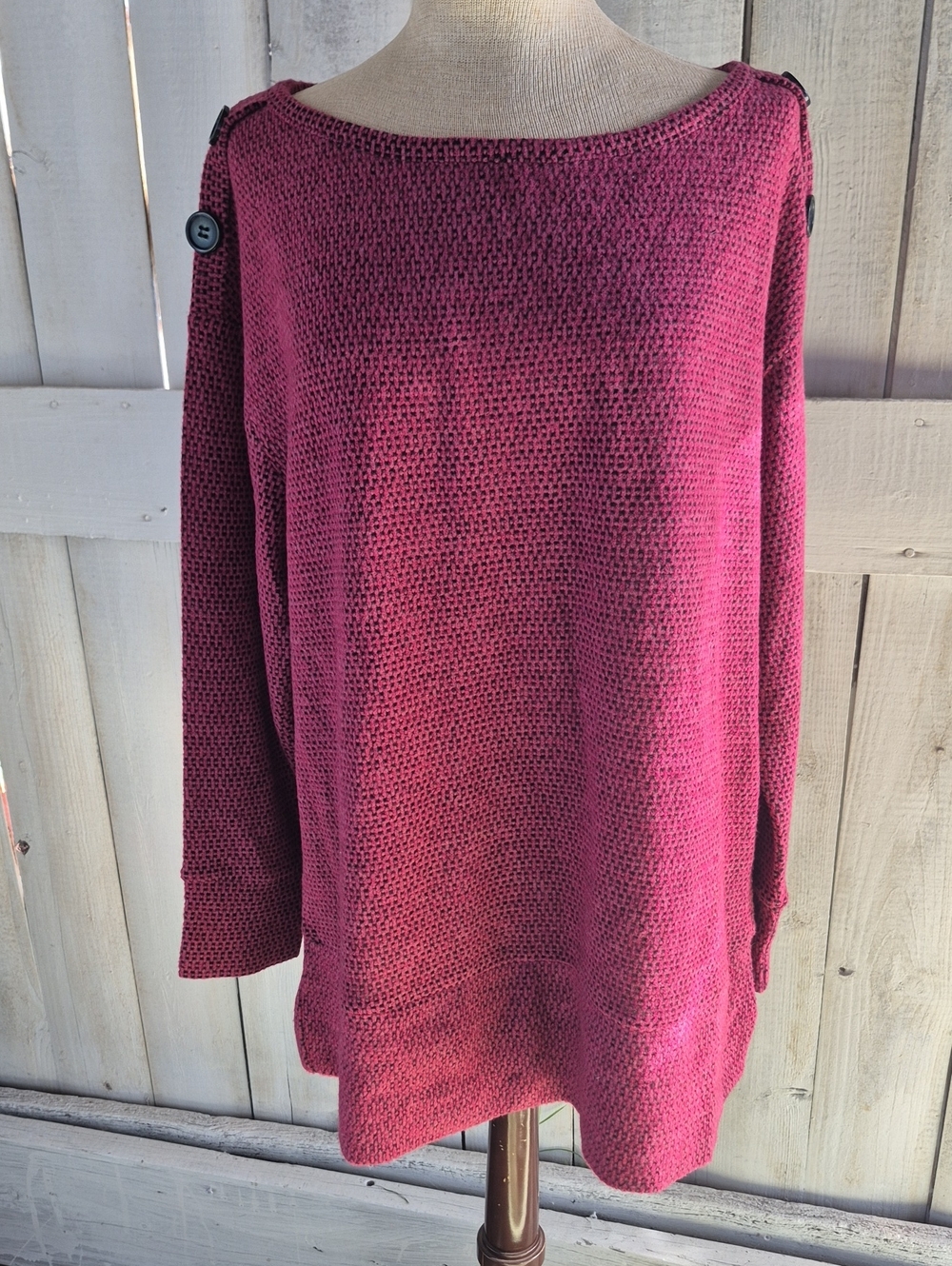 French Laundry Berry Off-Shoulder Button Detail Sweater
